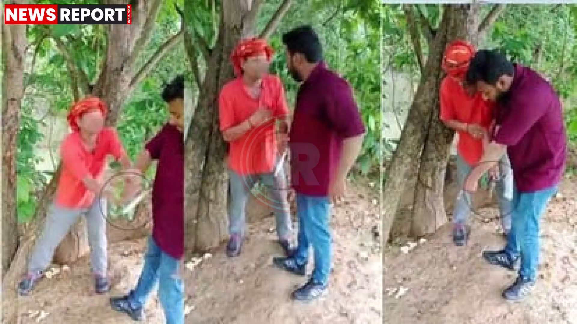 एक युवक दूसरे युवक को पिस्टल दिखाकर धमकाते और अपमानित करते हुए