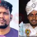 जौनपुर में पुलिस मुठभेड़ में मारे गए एक लाख के इनामी रवि यादव की तस्वीर और पुलिसकर्मी।