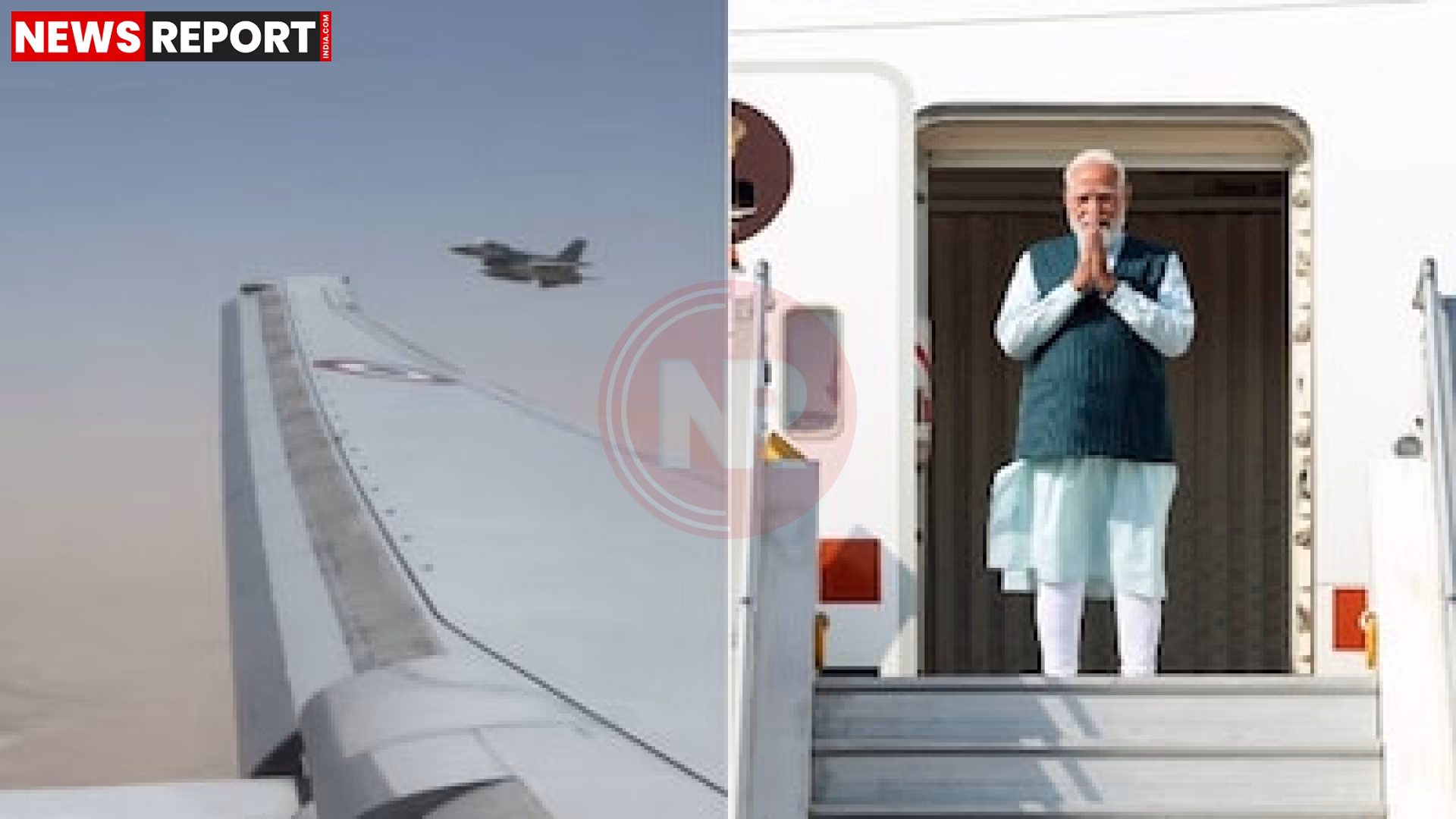 प्रधानमंत्री नरेंद्र मोदी का यूएई के राष्ट्रपति द्वारा भव्य स्वागत, जिसमें F-16 लड़ाकू विमानों का एस्कॉर्ट और गार्ड ऑफ ऑनर शामिल है।