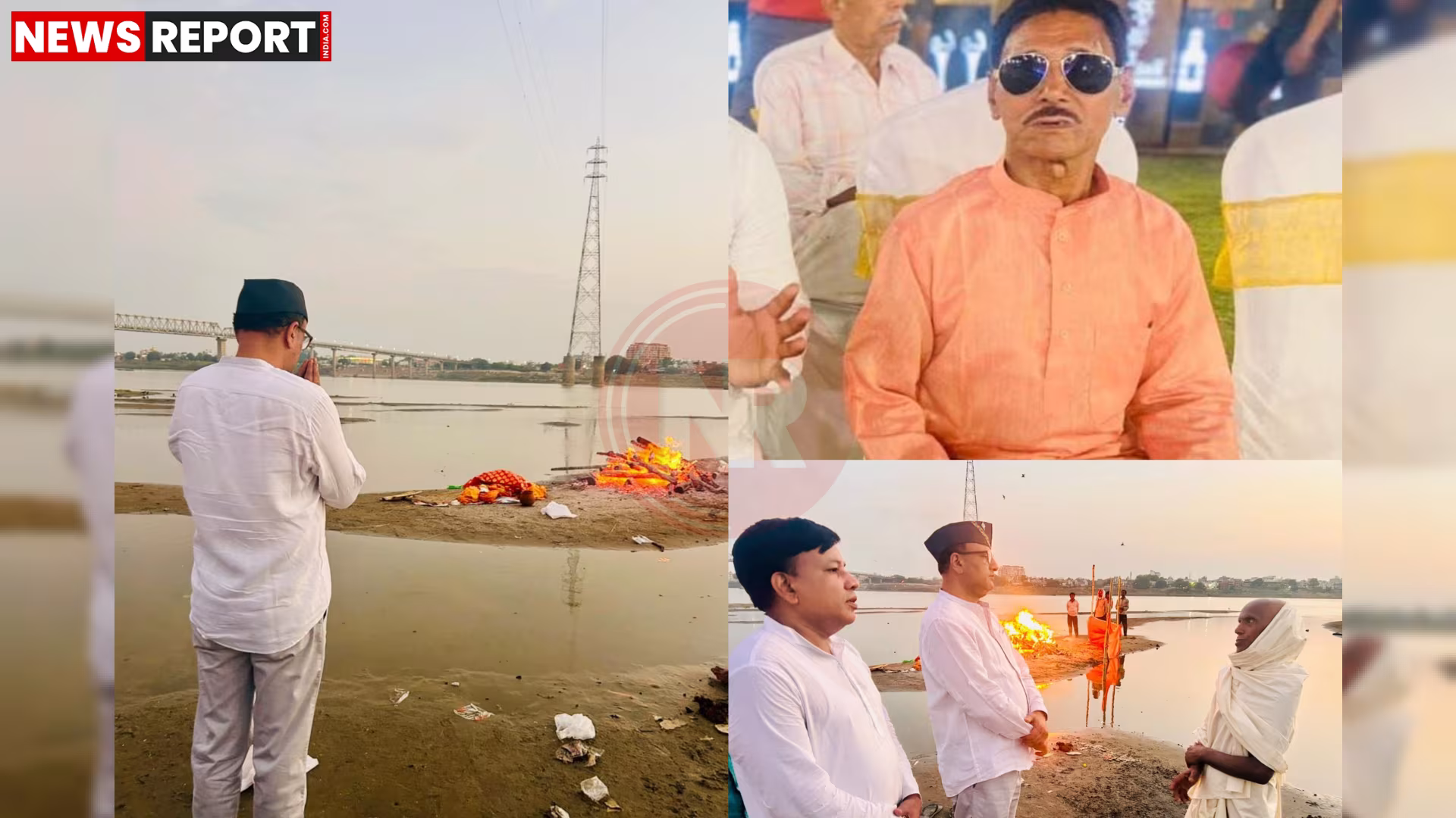 चतुरानंद प्रसाद गुप्ता के अंतिम संस्कार में श्रद्धांजलि देते लोग और विधायक सौरभ श्रीवास्तव।