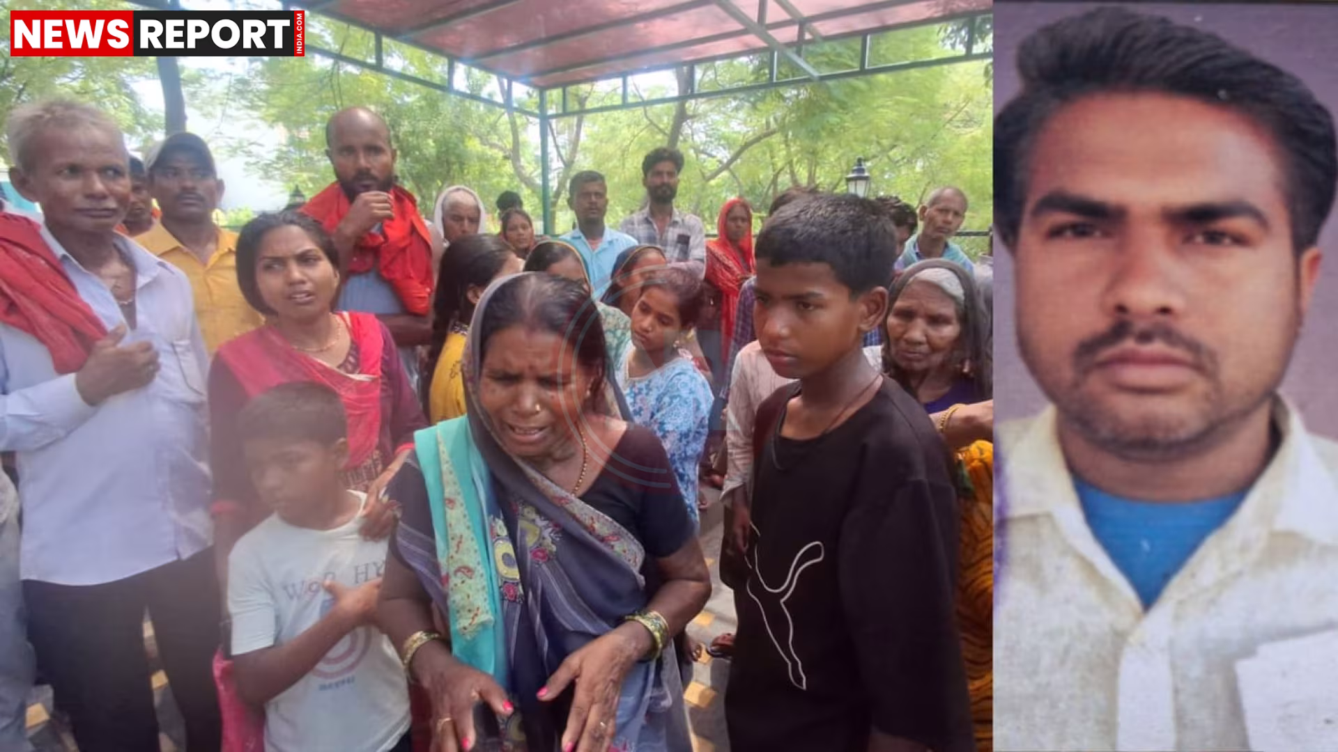 वाराणसी में बिजली विभाग के खिलाफ प्रदर्शन करते ग्रामीण और मृतक लाइनमैन के परिजन