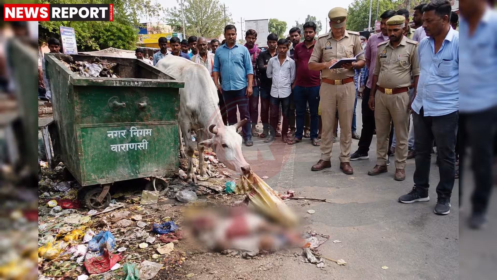 रामनगर वाराणसी में डस्टबिन के पास नवजात शिशु का शव, पुलिस और भीड़