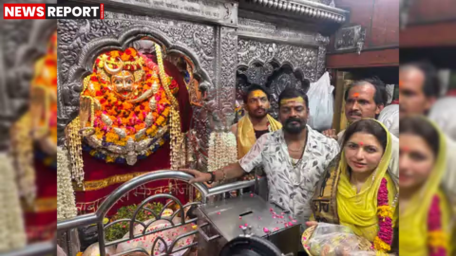 अभिनेत्री भाग्यश्री वाराणसी में बाबा काल भैरव मंदिर में पूजा करती हुईं