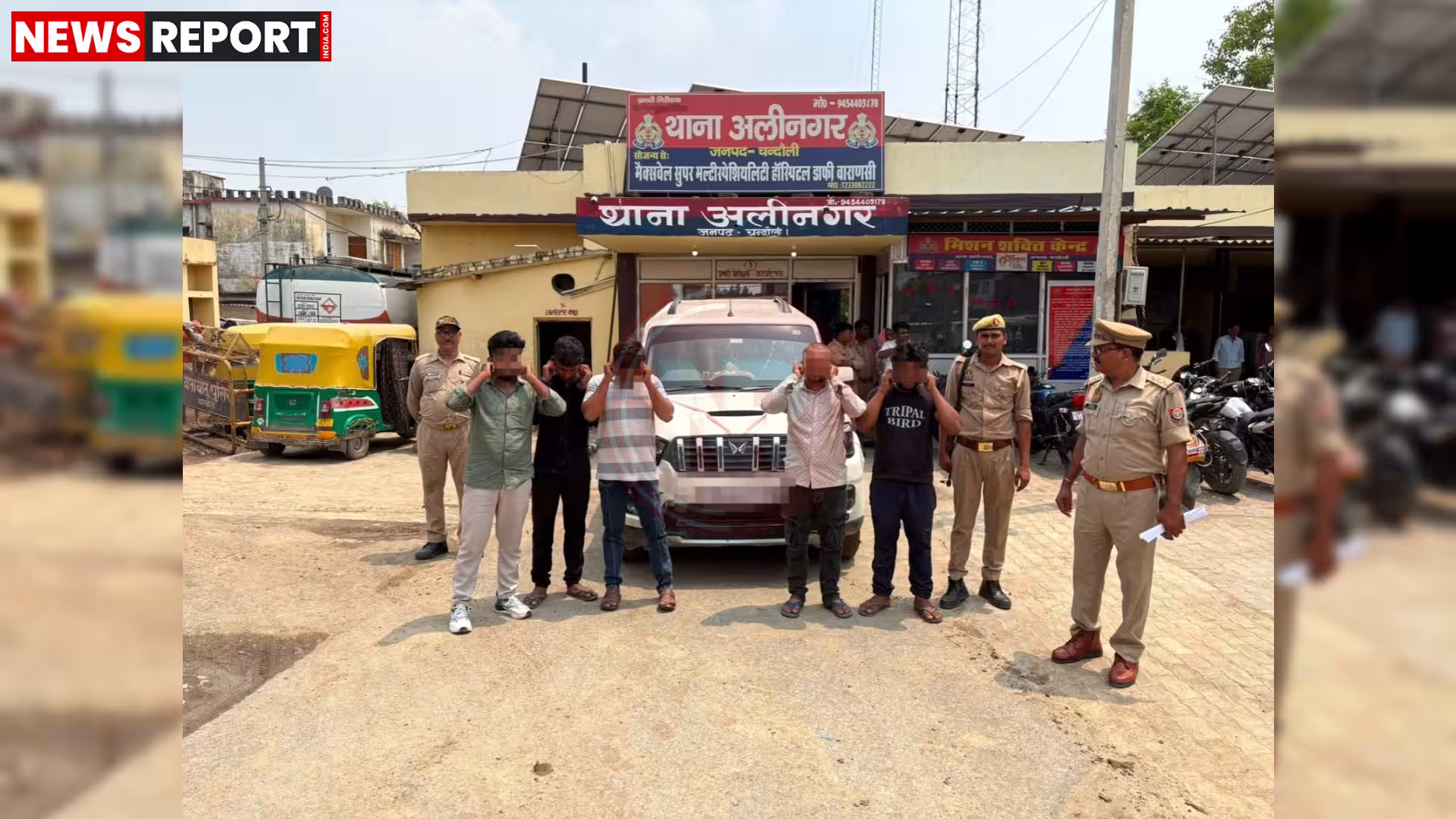 पुलिस द्वारा जब्त की गई स्टंट में इस्तेमाल की गई चार पहिया वाहन और गिरफ्तार किए गए युवक