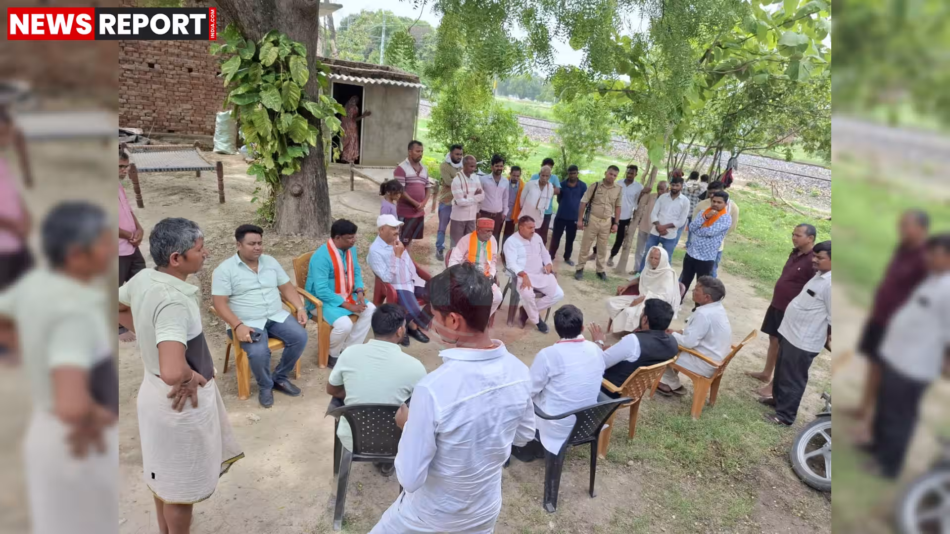 भाजपा जिलाध्यक्ष राम शकल पटेल मिर्जामुराद ट्रेन हादसे के पीड़ित परिवार से मिलते हुए