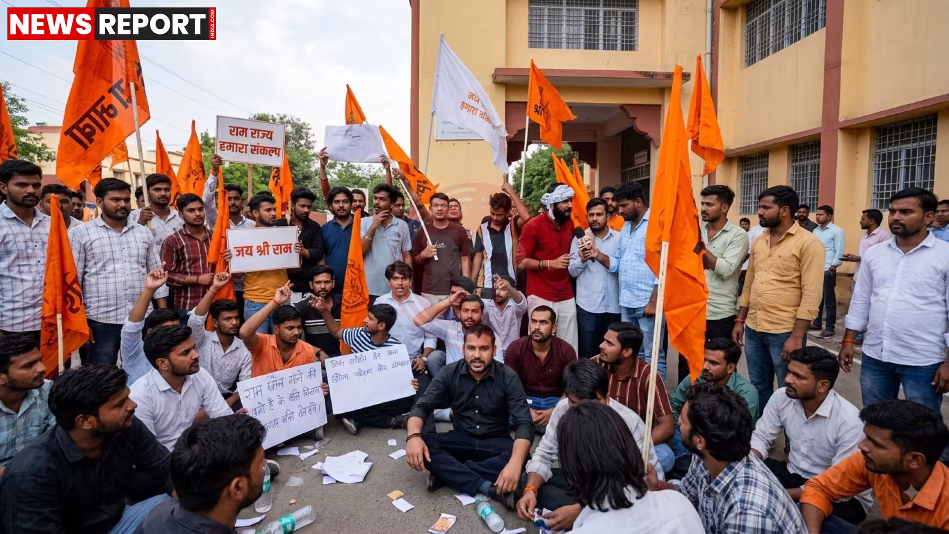 बीएचयू में झारखंड परीक्षा अनियमितताओं के खिलाफ प्रदर्शन करते एबीवीपी छात्र