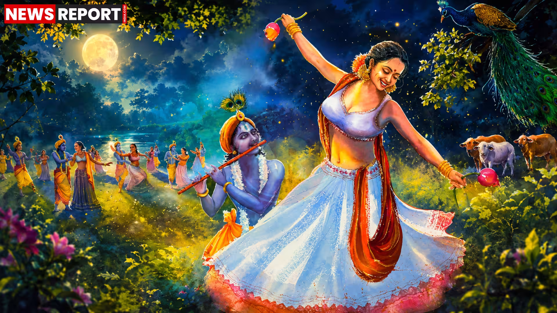 रामनगर में रासलीला मंचन के लिए सजा मंच, राधा-कृष्ण के वेश में कलाकार