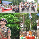 वाराणसी पुलिस आयुक्त मोहित अग्रवाल ध्वजारोहण करते हुए, उनके साथ अन्य पुलिस अधिकारी और कर्मचारी स्वतंत्रता दिवस समारोह में मौजूद हैं।