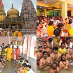 वाराणसी में गंगा घाट पर वैदिक विद्वान श्रावणी उपाकर्म के अनुष्ठान करते हुए