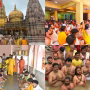 वाराणसी में गंगा घाट पर वैदिक विद्वान श्रावणी उपाकर्म के अनुष्ठान करते हुए