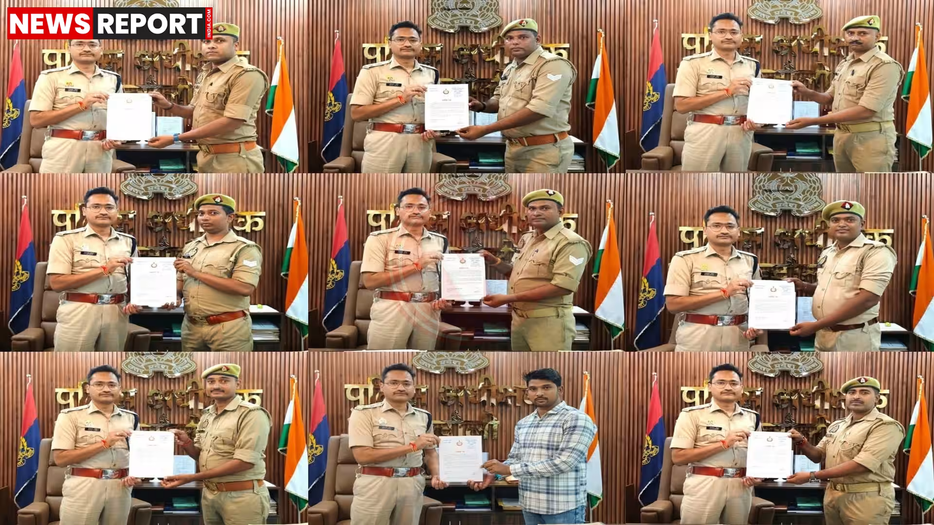चंदौली पुलिस अधिकारी बरामद मोबाइल फोन दिखाते हुए