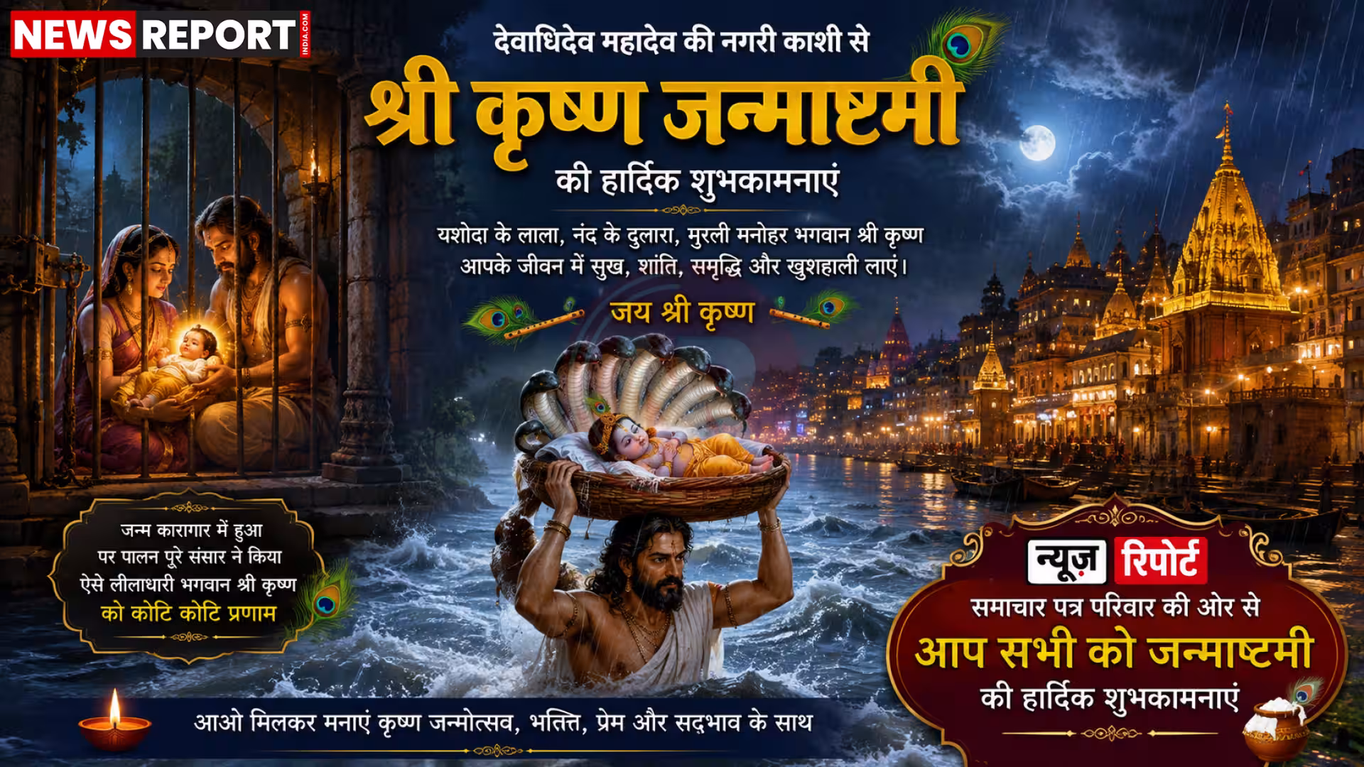 वाराणसी में श्रीकृष्ण जन्माष्टमी उत्सव के दौरान सजे मंदिर और झांकी