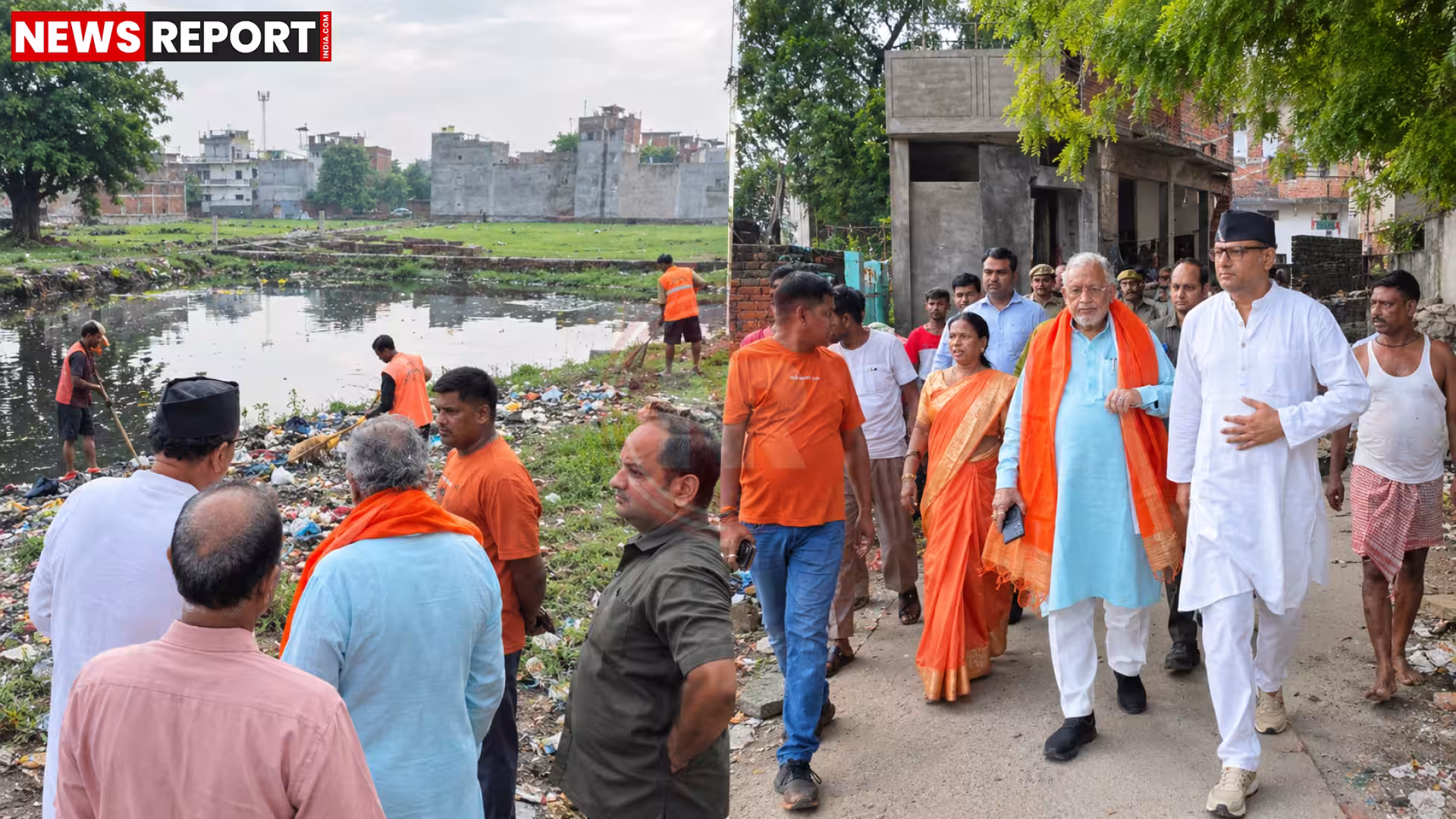 प्रभारी मंत्री सुरेश खन्ना वाराणसी की सड़कों पर गंदगी और कूड़े के ढेर का निरीक्षण करते हुए।