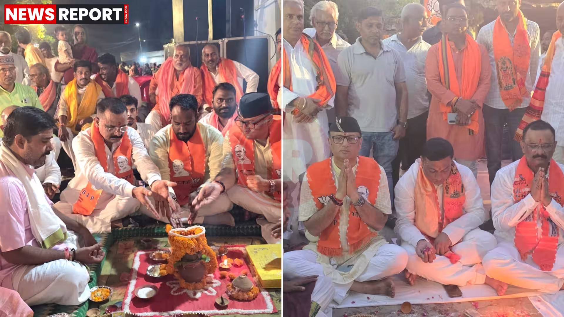 वाराणसी में विधायक सौरभ श्रीवास्तव और महापौर अशोक तिवारी द्वारा परियोजनाओं के भूमिपूजन का दृश्य।