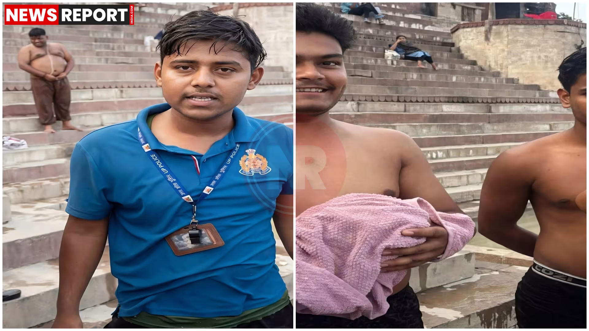 गंगा में डूबते युवकों को बचाते पुलिसकर्मी