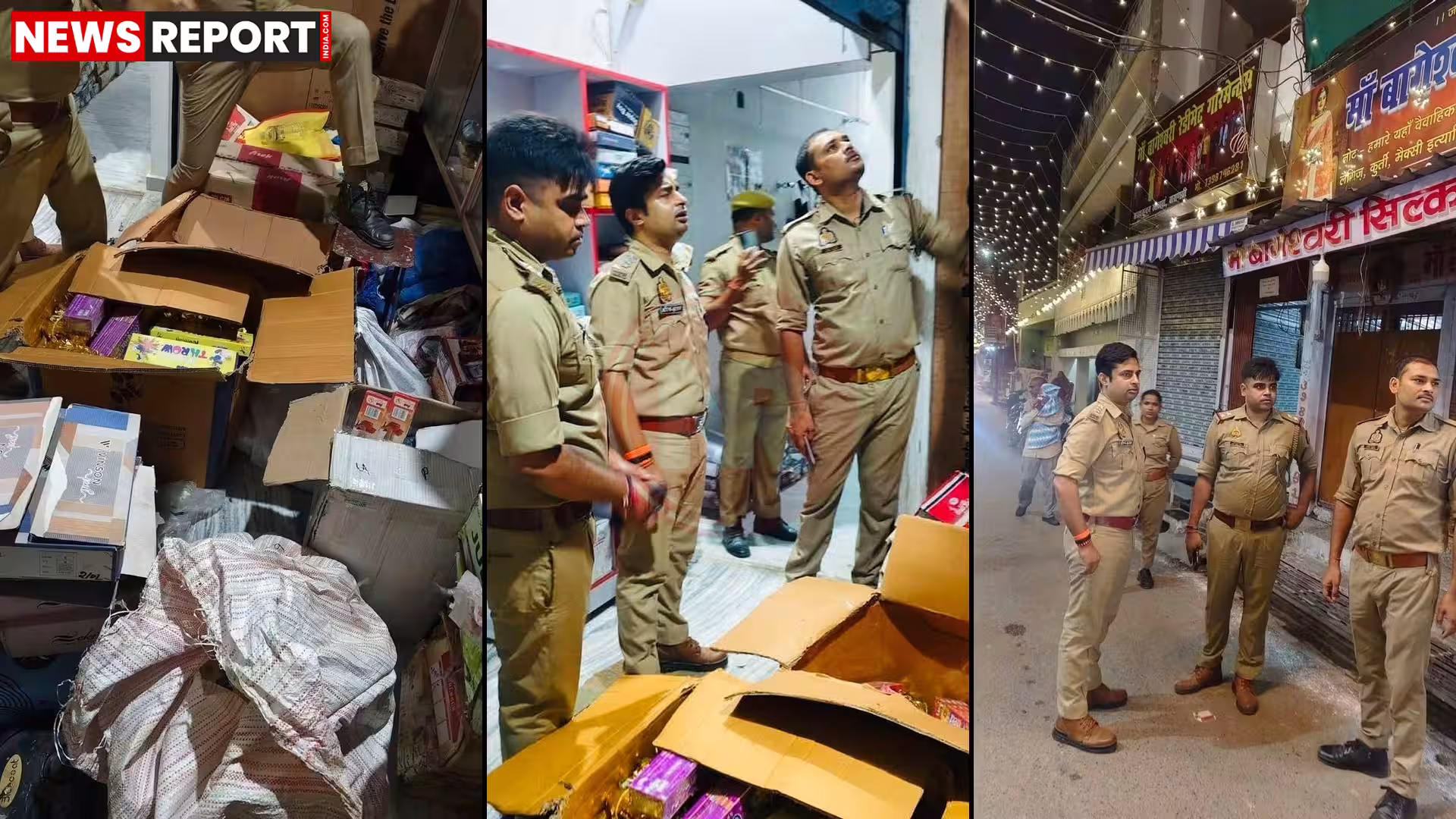 वाराणसी के खोजवा में पुलिस द्वारा कपड़े की दुकान से भारी मात्रा में अवैध पटाखे बरामद किए गए।